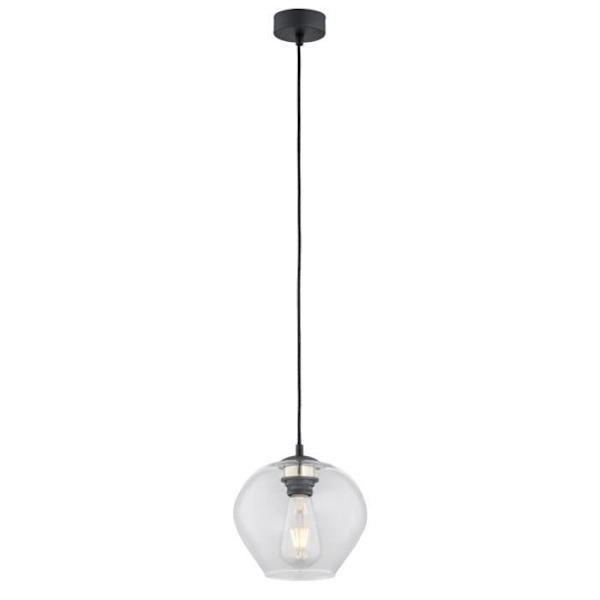 Pendellampe - Argon - KALIMERA - Globe 20 cm - Mat Sort - Transparent Glas