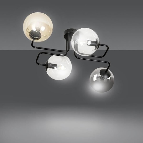Emibig BRENDI Brendi Globe svart semi-spolad taklampa med flera armar med klar, grafit och bärnstensfärgad glasskärm, 4x E14