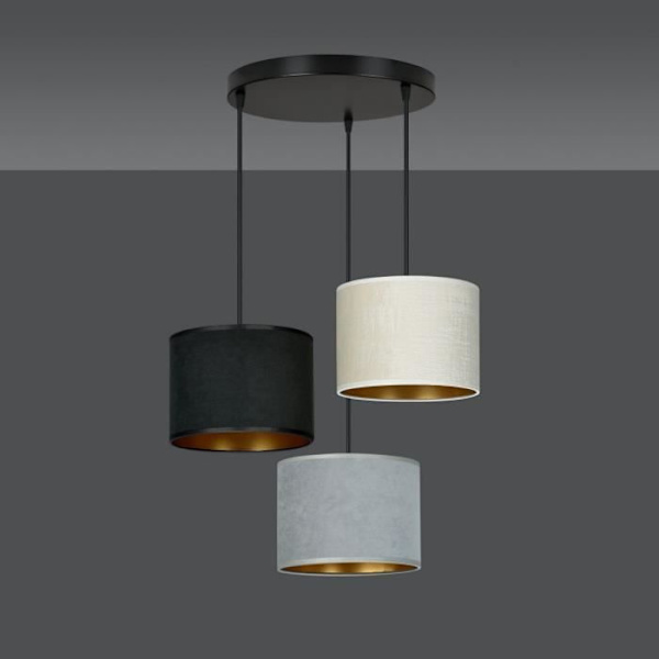 Emibig HILDE Hilde Black Cluster taklampa med svart, grå och vit tyglampskärm, 3x E27