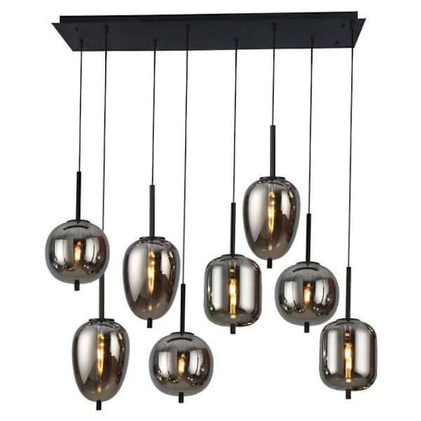 BLACKY pendel (8x60W) i sort metal og røget glas