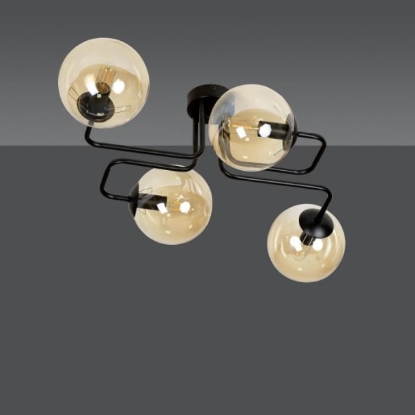 Emibig BRENDI Brendi Globe sort semi-flush-monteret loftslampe med flere arme med ravfarvet glasskærm, 4x E14