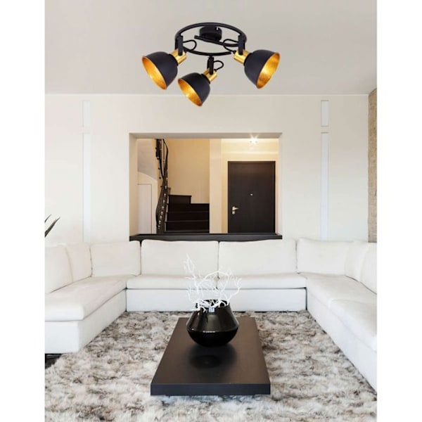 Loftslampe, rundel, sort guld, justerbar, FILLO