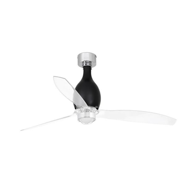 Faro MINI ETERFAN - Transparent glänsande svart LED-takfläkt med DC-motor, 3000K