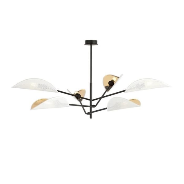 Emibig VENE Black Vene Semi-Flush Mount Taklampa med flera armar med vit och guld tygskärm, 6x E14