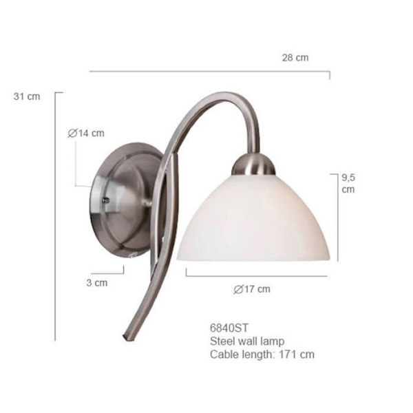 Vägglampa - SIENNA - Sienna Capric Dome - Borstat stål - Matt opalglas - E27