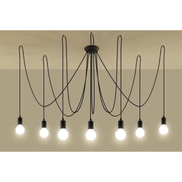 EDISON 7 E27 LED pendellampa Modern Loft BOHO Design - SOLLUX - Svart - 7 glödlampor - Stål/textilrep