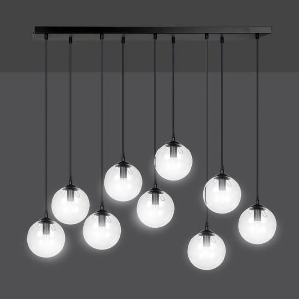 Emibig COSMO Cosmo Black Globe Cluster Taklampa med klarglasskärm, 9x E14