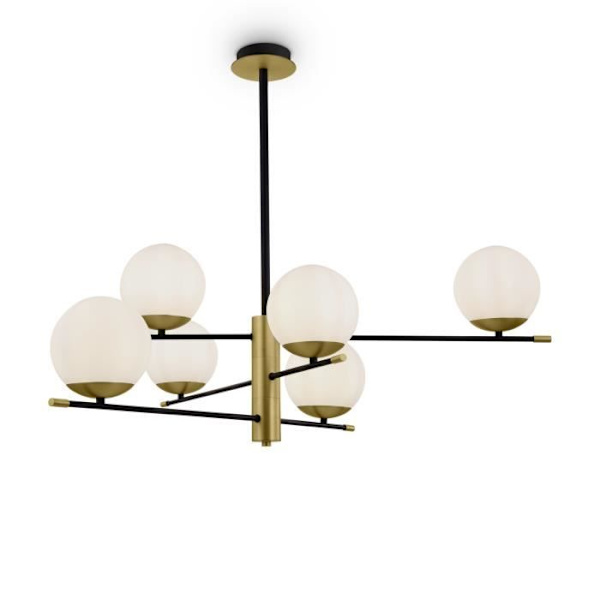 Luster 6 lampor, Modern stil, i Metall färg guld, Skärmar i vitt glas, exkl. E14 6x 40W 220V Vit