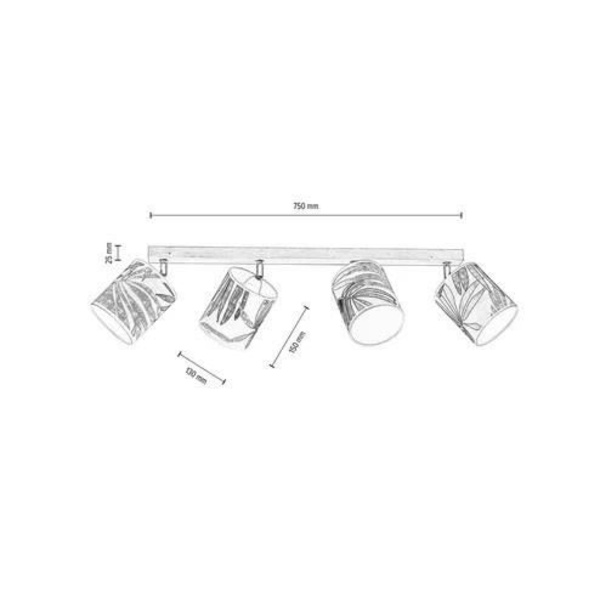 bar med 4 spots Hoja E27 max 25w lampeskærm natur løv tapet diam 13cm base olieret egetræ Britop