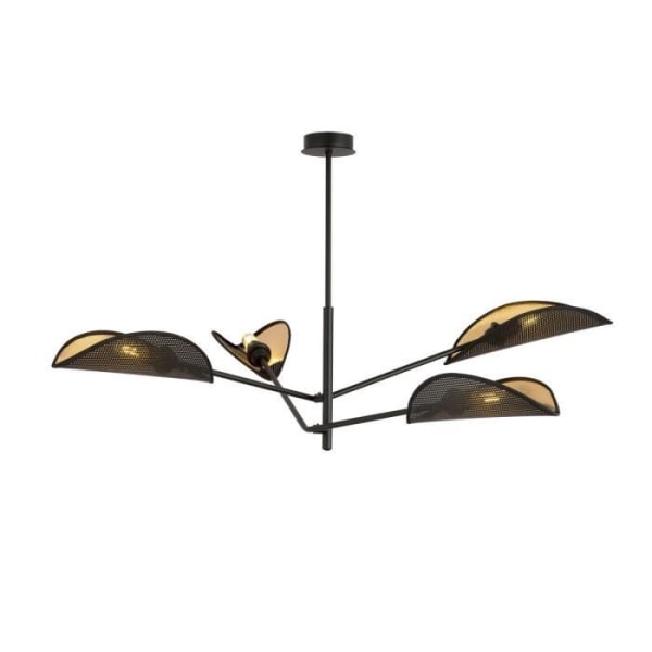 Emibig VENE Vene Sort Multi Arm Semi Flush Loftslampe med sort og guld stofskærm, 4x E14