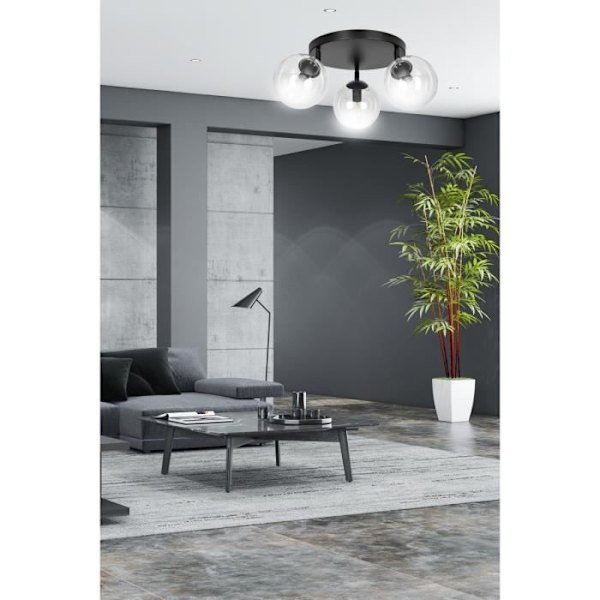 Emibig TOFI Tofi Black Globe taklampa med klarglasskärm, 3x E14