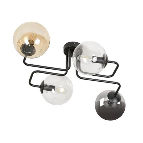 Emibig BRENDI Brendi Globe svart semi-spolad taklampa med flera armar med klar, grafit och bärnstensfärgad glasskärm, 4x E14