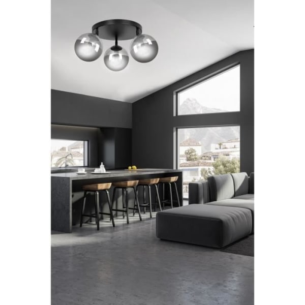 Emibig TOFI Tofi Black Globe Loftslampe med grafitglasskærm, 3x E14