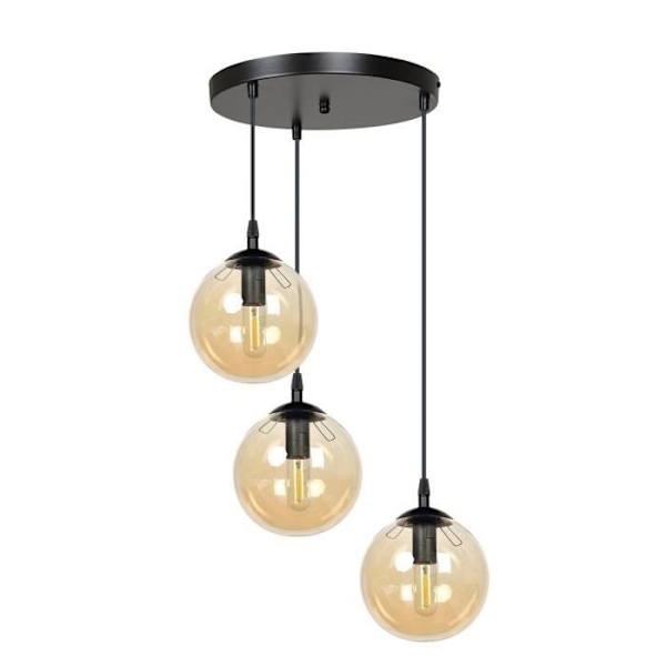 Emibig COSMO Cosmo svart Globe Cluster taklampa med bärnstensfärgad glasskärm, 3x E14