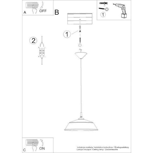 Suspensionslampe - Sollux - Frika - Stål - E27, 1x maks 15W LED - Sort