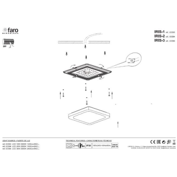 Faro - Iris-2 LED firkantet loftslampe L29,5 cm - Pink Grå