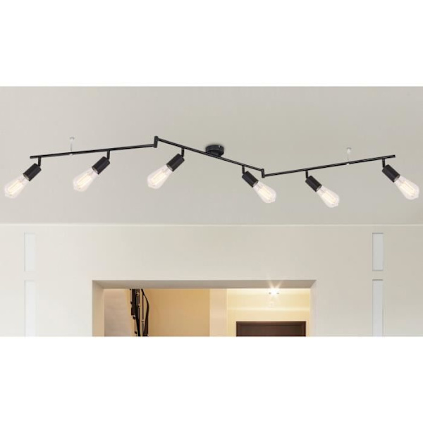 Spotlight bar - Keria - MARTHA - Sort metal - Industriel stil - 6 E27 pærer Svart