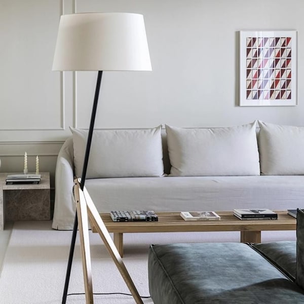 Lampadaire - Faro - TREEWOOD - Frêne - Abat-jour beige - E27 BLANCO