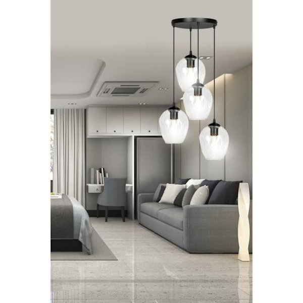 Emibig ISTAR Taklampa Istar Black Cluster med transparent glasskärm, 4x E27