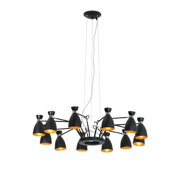 Retro pendel - Faro Barcelona - 12 arme - Metal - Sort - 150 cm NEGRO