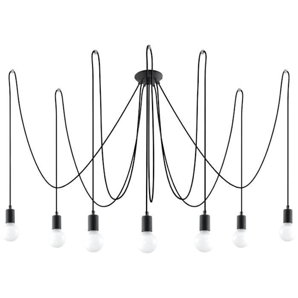 EDISON 7 E27 LED pendellampa Modern Loft BOHO Design - SOLLUX - Svart - 7 glödlampor - Stål/textilrep