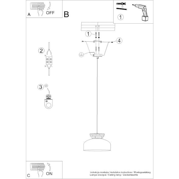 Pendel - Sollux - Marion - E27 - 1x15W LED - Sort/naturligt træ