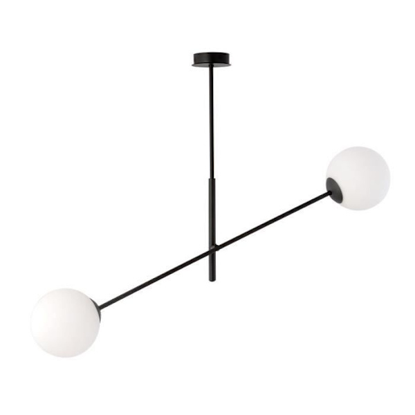 Emibig LINEAR Modern svart linjär taklampa med vit glasskärm, 2x E14
