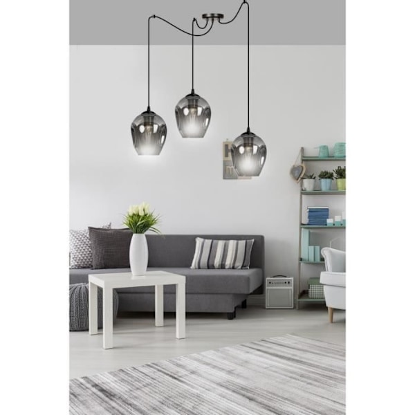 Emibig LEVEL Level taklampa i svart glaskupol med skärm av grafitglas, 3x E27