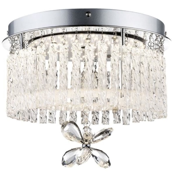 LED-taklampa i krom, kristall och hängande glas MATHILDA