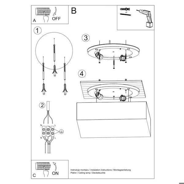 Modern LED-taklampa LOFT Designspot - Vit - SOLLUX - HORUS 45 - 3 glödlampor - E27 - 60W vit