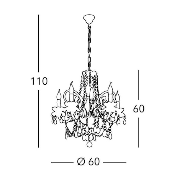Krystal lysekrone - KOLARZ - AMARO - Gul 24 Karat - 5 pærer - 60 cm i diameter