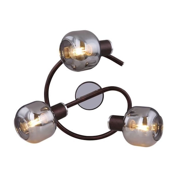 Rund taklampa - GLOBO - Pallo - Vintage - Metall - Rökfärgat glas - E14 40W kastanj