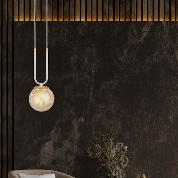 Emibig GLAM Glam Globe taklampa vit med bärnstensfärgad glasskärm, 1x E14