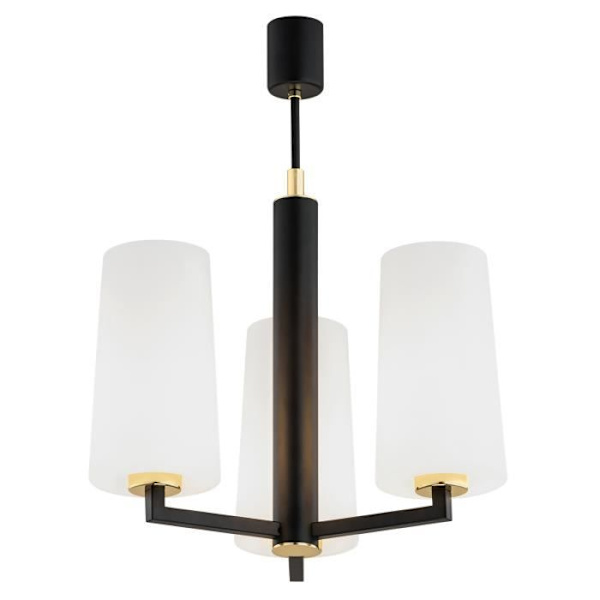 Argon CAMELOT Plus taklampa med flera armar, 3 lampor, matt opal, mattsvart, mässingselement