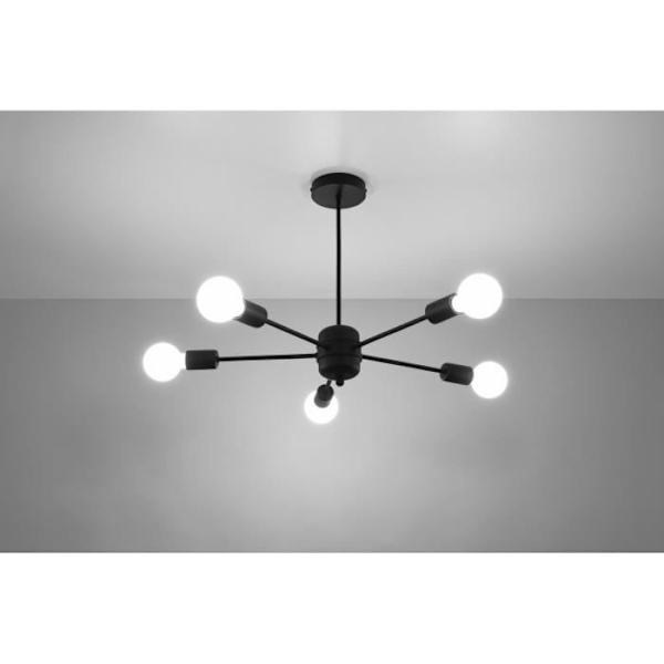 Plafondslampa - SOLLUX - Lango - Svart - 5x E27 - Stål - Modern design