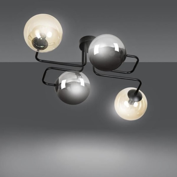 Emibig BRENDI Brendi Globe svart flerarmad semi-spolmonterad taklampa med grafit och bärnstensfärgad glasskärm, 4x E14