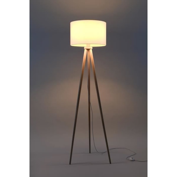 Trætripod gulvlampe AUSTIN i naturligt træ - SOLLUX - Hvid - E27 - 160 cm Blanc + naturligt trä