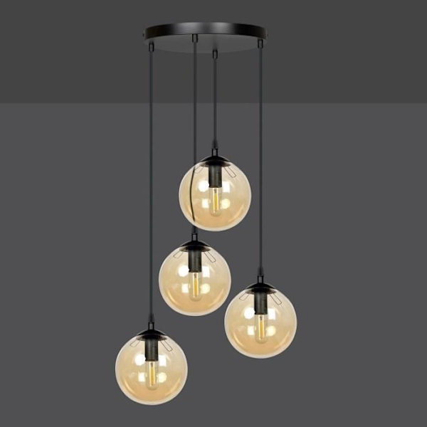Emibig COSMO Cosmo taklampa svart Globe Cluster med bärnstensfärgad glasskärm, 4x E14