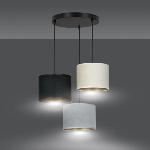 Emibig HILDE Hilde Black Cluster taklampa med svart, grå och vit tyglampskärm, 3x E27