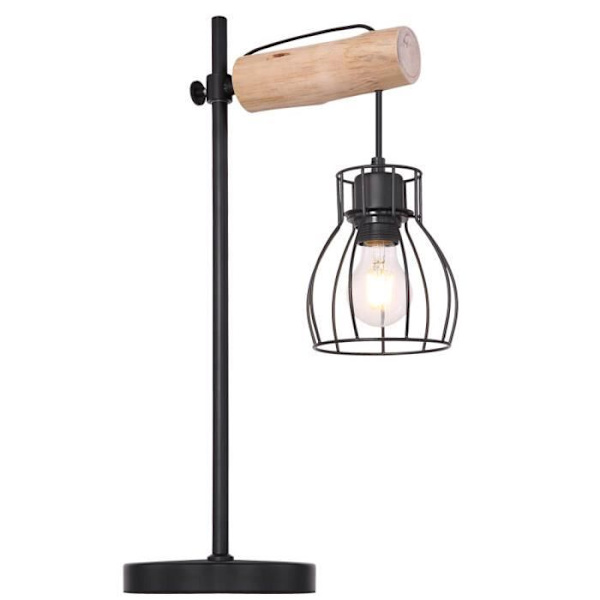 Bordlampe i metal, træ, variabel højde, H 55 cm, MINA
