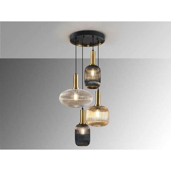 Nedhængt loftslampe - Schuller - NORMA - 4 lys - Sort og messing - Moderne design