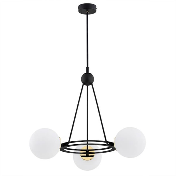 Argon AMALFI Globe upphängd taklampa 3 ljus matt opal, svart struktur, mässingselement