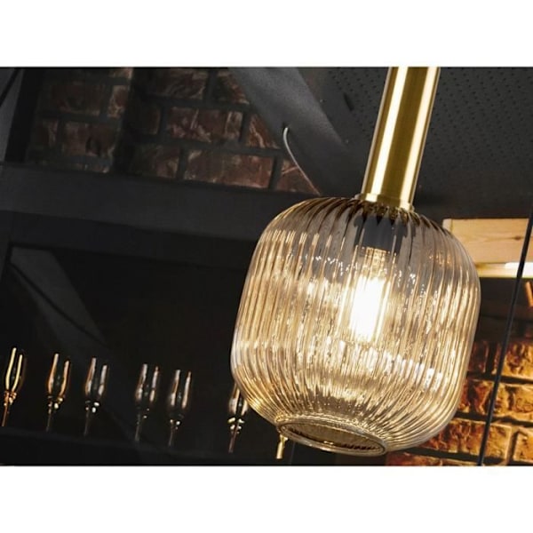 Plafonnier - Schuller - NORMA - Sort - Messing - Glas Amber - E27 - 60W - 20 cm