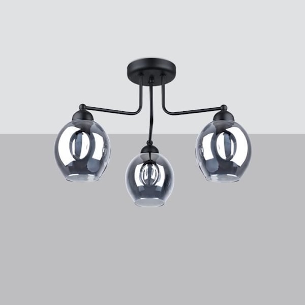 Halv infälld taklampa - SOLLUX - Fillan - Svart - Stål/Glas - 3 E27 lampor