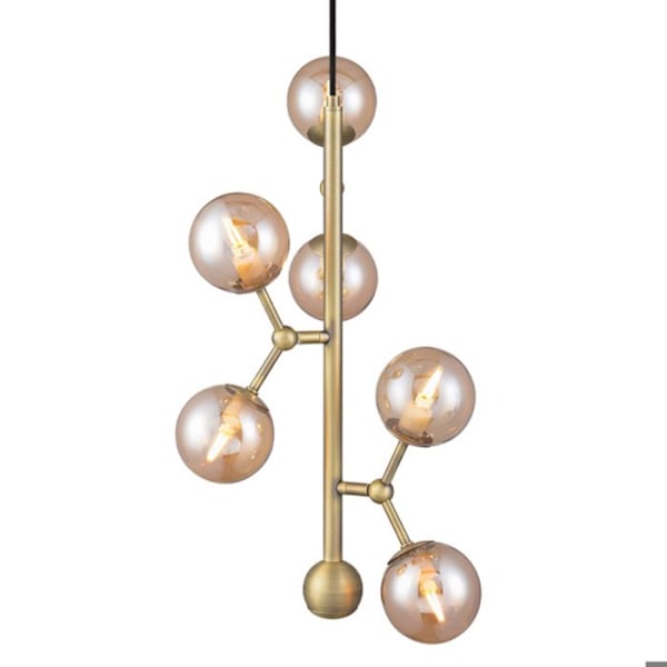 Vertikal lysestage - Halo Design - Atom - Røgt glas - 6 G9 pærer - Moderne stil bärnsten/antik mässing