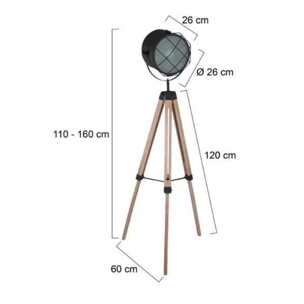 Sienna DyceTripod gulvlampe mat sort, lyst træ, mat glas