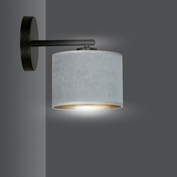 Emibig HILDE Hilde vägglampa svart med grå tyglampskärm, 1x E27