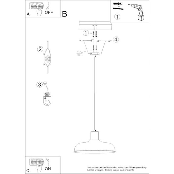 Suspensionslampe - Sollux - Indy - Buet Skærm - E27 - 1x15W LED - Hvid