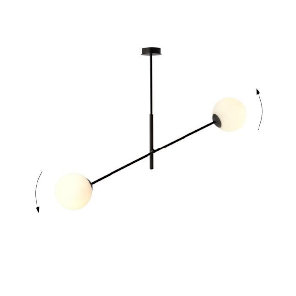 Emibig LINEAR Modern svart linjär taklampa med vit glasskärm, 2x E14