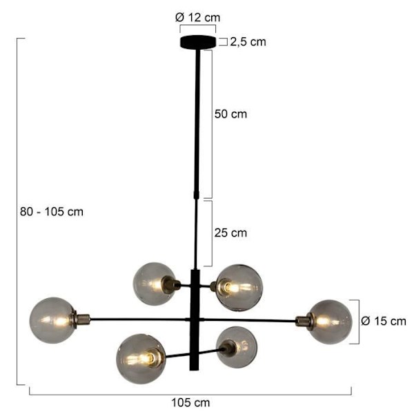 Sienna Constellation Multi-Arm upphängt taklampa matt svart, transparent grått glas